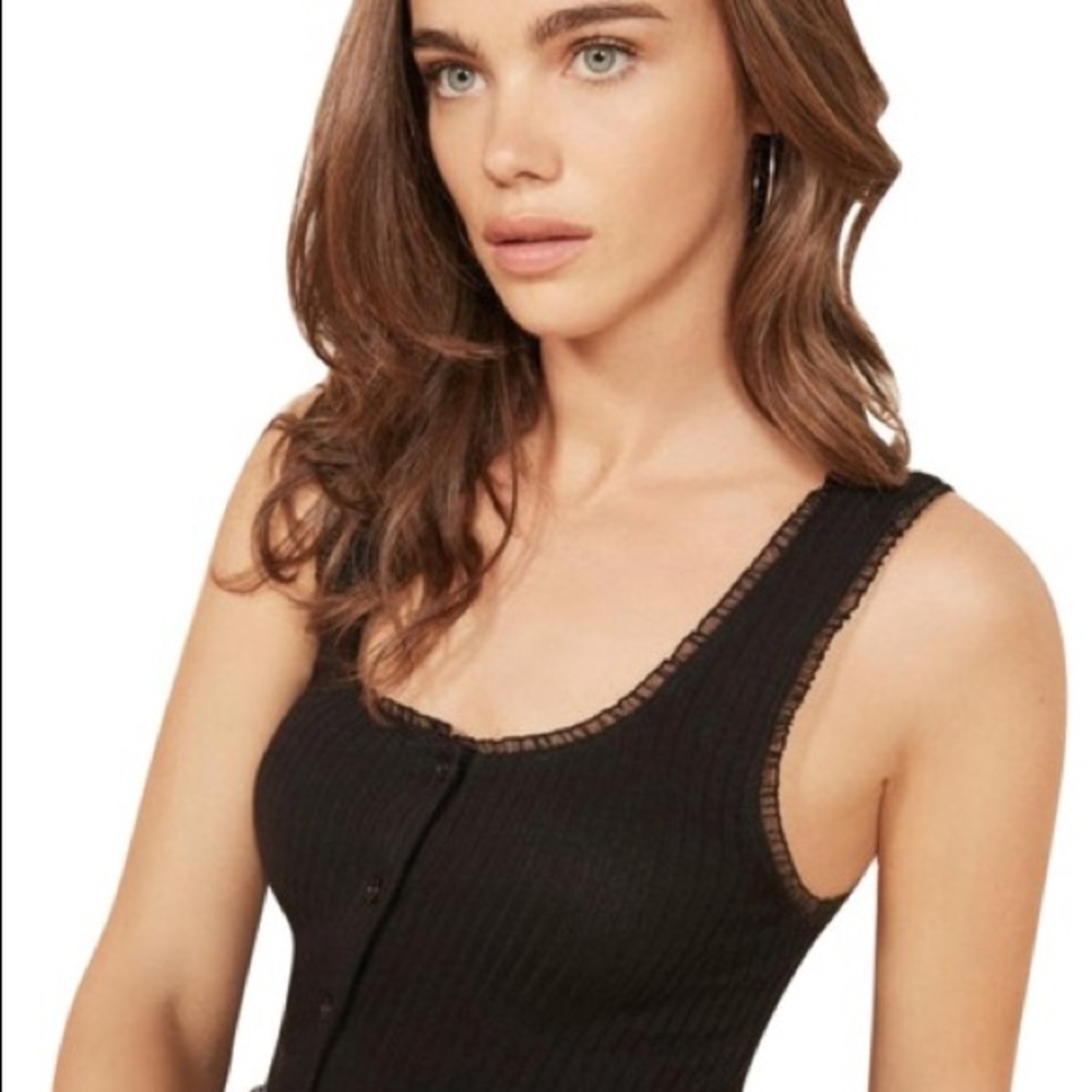Reformation Gianna Modal Ribbed Knit Tank Top Black Size Small